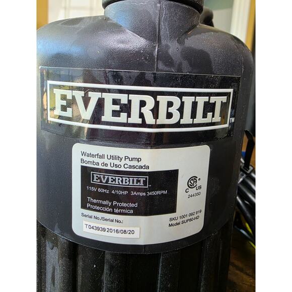Everbilt 1/2 HP Waterfall Submersible Utility Pump SUP80-HD - Picture 4 of 16